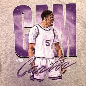 K-State Cam Carter Shirt Youth Medium Autographed Basketball Graphic Purple #5